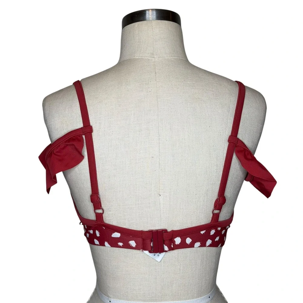 PANACHE Mila Bikini Top Women 36DD Red Polka Dot Retro Ruffle Underwire - Picture 3 of 7